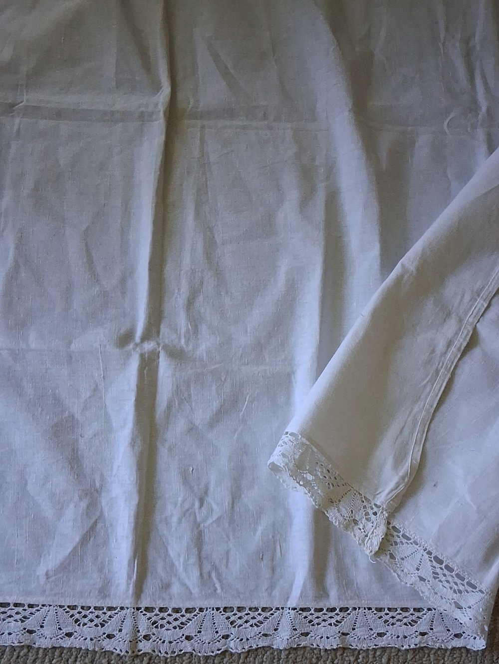 Handmade Linen Crochet Lace-Trim Bedding Sheet Homespun Linen